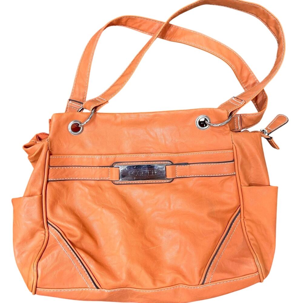 Women's Rosetti Orange Shoulder Bag Satchel Tote Large Purse w/ Silver Accents